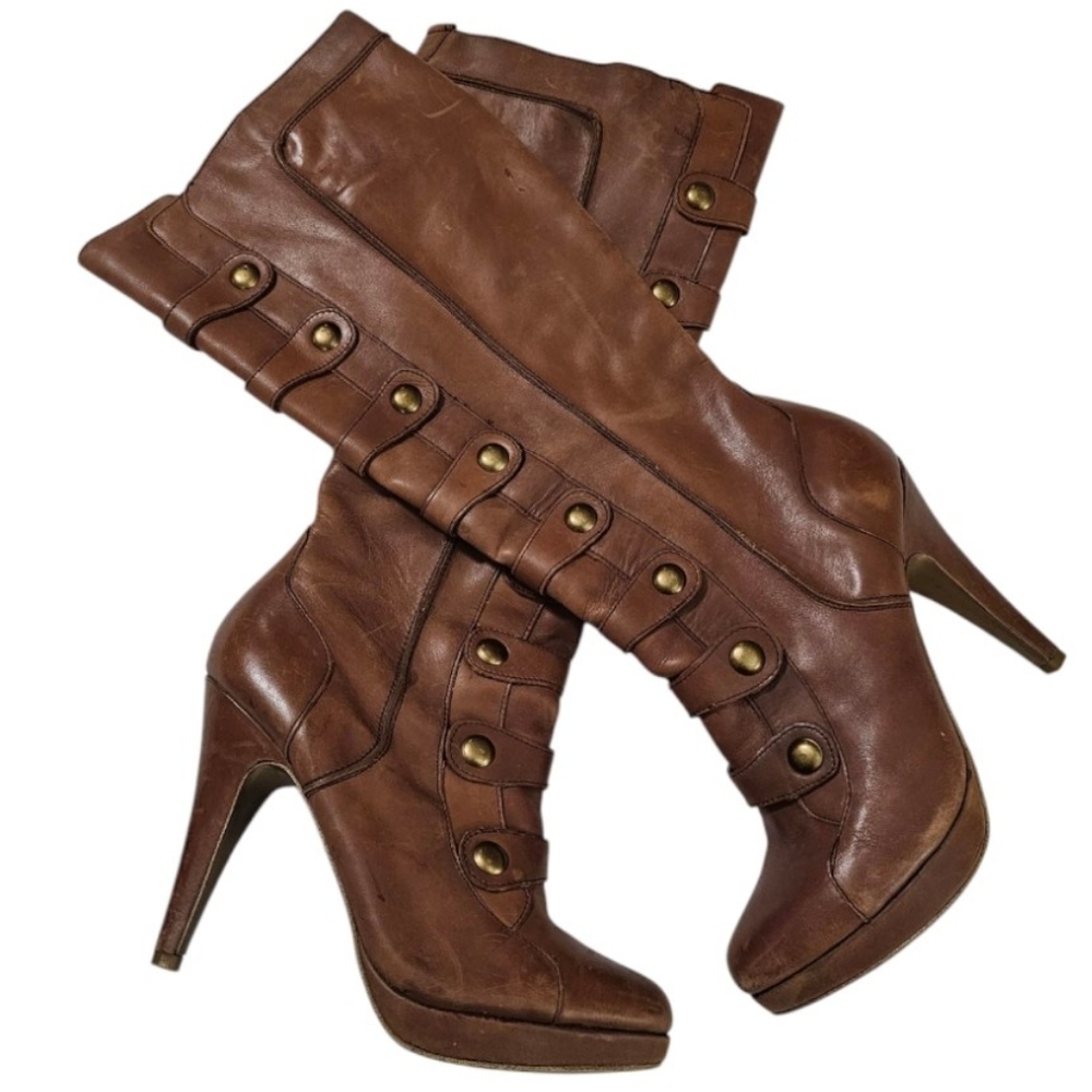 ZIGI girl Brown Leather High-Heel Knee Boots